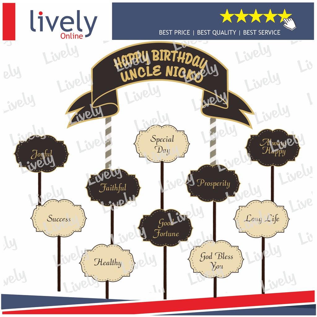 CAKE TOPPER KARAKTER HIASAN KUE HBD HAPPY BIRTHDAY CUSTOM NAMA BEST WISHES HBD set