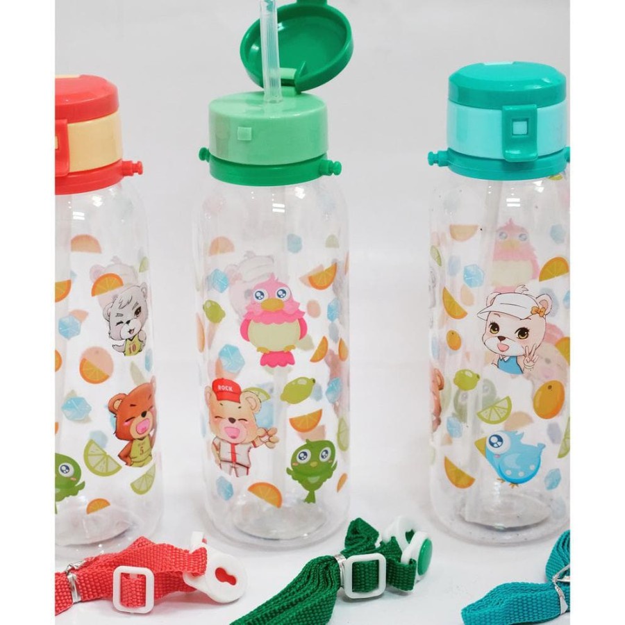 Botol Minum Anak Beruang Lucu Gratis Sedotan dan Tali 480ml BPA FREE 2175