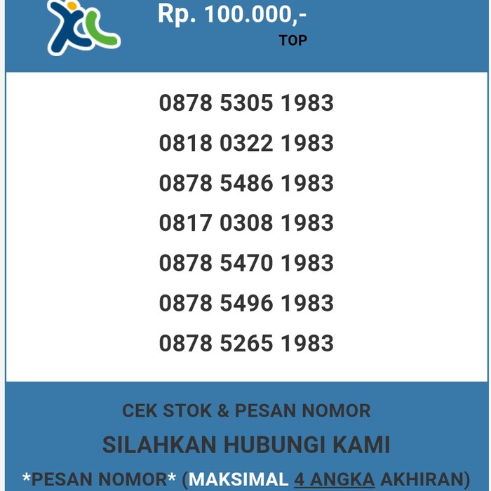 Nomor cantik XL murah tahun lahir 1983 XL dan AXIS T5888-100