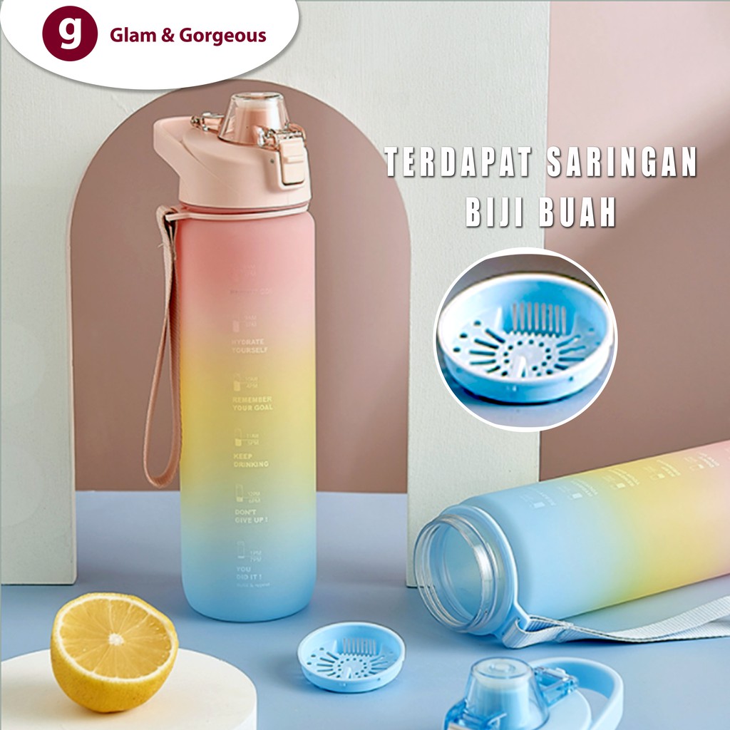 Botol Minum Motivasi dengan Penanda Waktu Kapasitas 1100ML Tutup Flip BP004