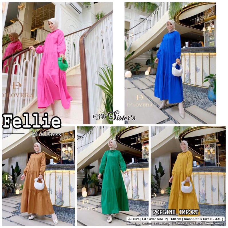 GAMIS / MIDI DRESS BAHAN POPLINE IMPORT POLOS SUPER CANTIK FELLIE BY D'LOVERA HIJAB SISTER
