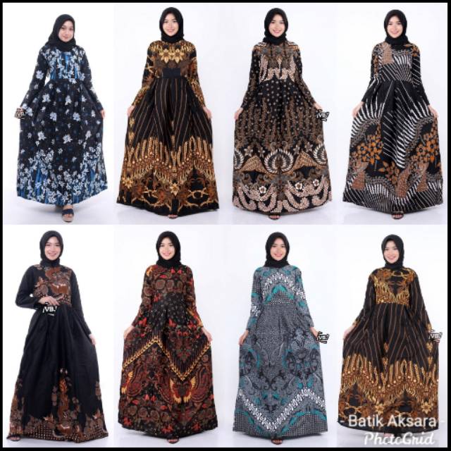 Gamis Batik Modern Monalisa Genes Murah Warna HITAM Merah Putih Benhur Abu Toska Navy Maroon Hujan