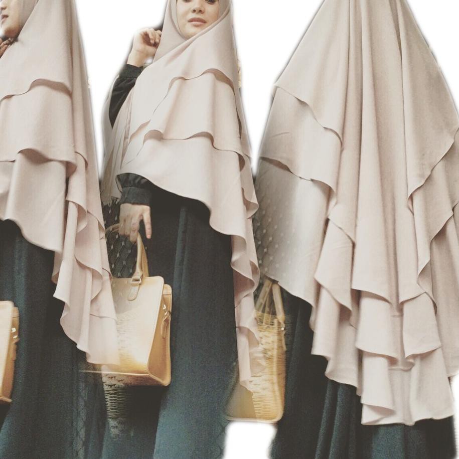 BEST × Jilbab Jumbo Kerudung Khimar Ceruti Kinari 3 Layer Grosir Jilbab Instan Syari Murah Wanita GG