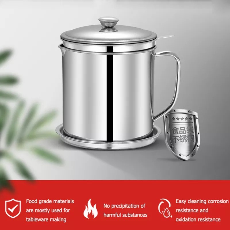 Wadah Minyak Goreng Stainless Steel 1.3 Liter Tempat Saringan Oil Pot