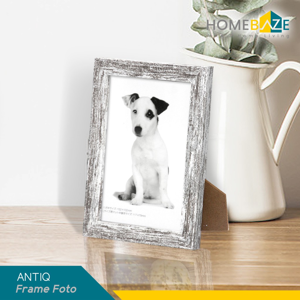 HOMEBAZE - Bingkai Foto Frame 4R Putih Abu Industrial Minimalis ANTIQ | Shopee Indonesia