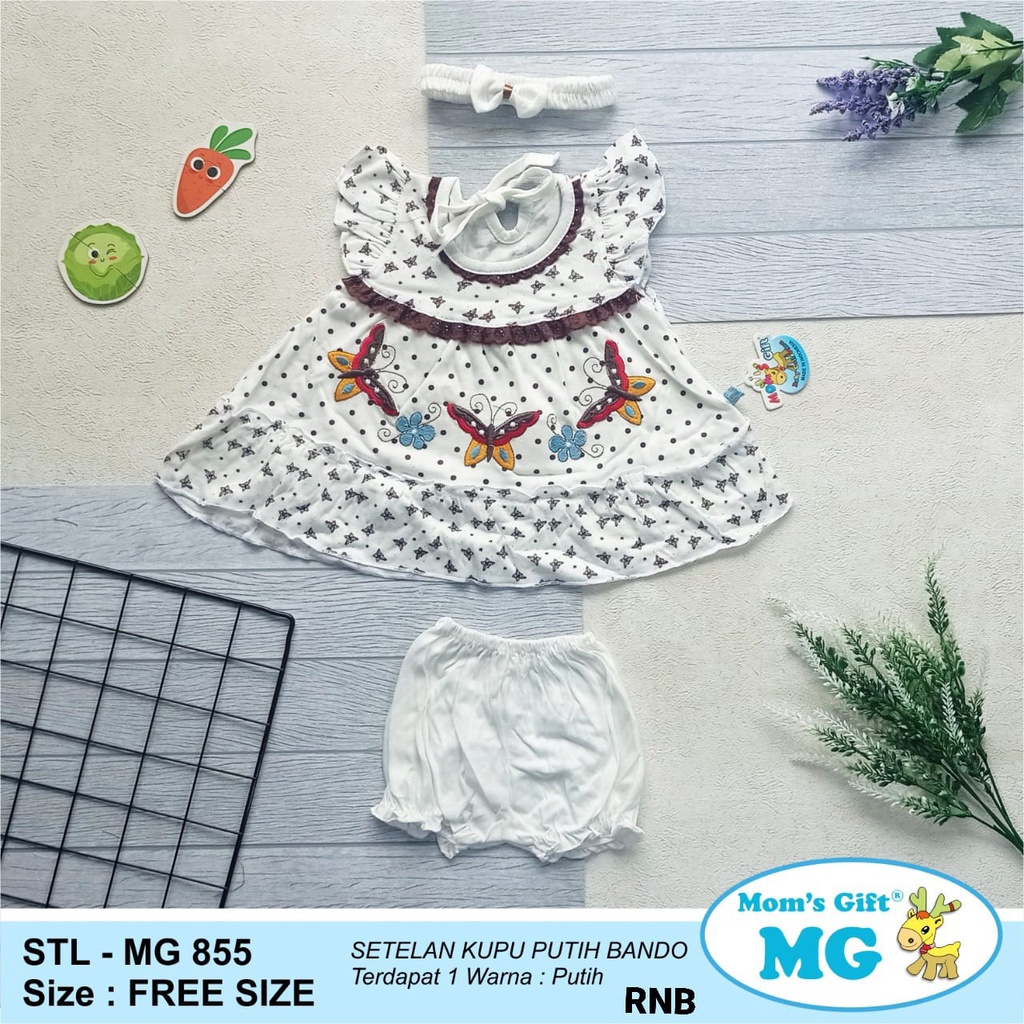 MOMS GIFT DRESS ANAK PEREMPUAN MOTIF BUTTERFLY WHITE + BANDO