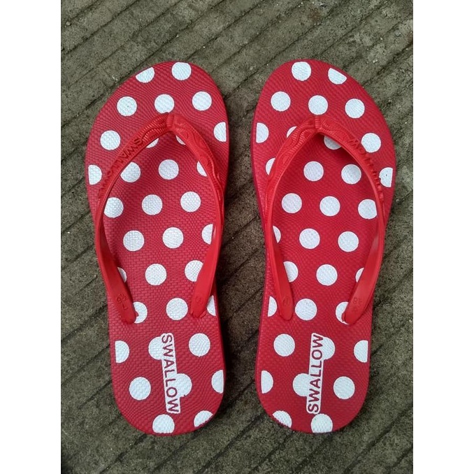 Promo Original Sandal Jepit Swallow Polkadot / Sendal Swalow Polkadot - 9.5 Merah