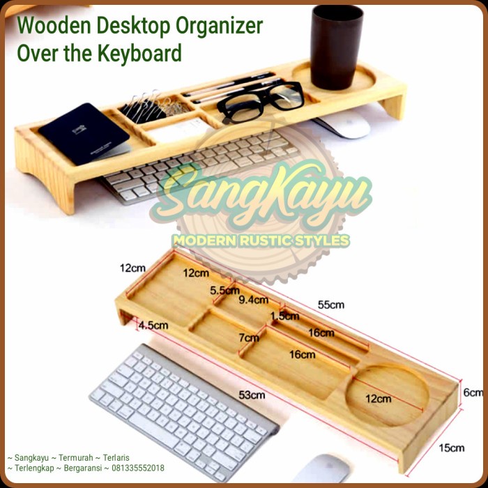 Wooden desktop organizer over keyboard organizer desktop kayu monitor - Kayu Mahoni