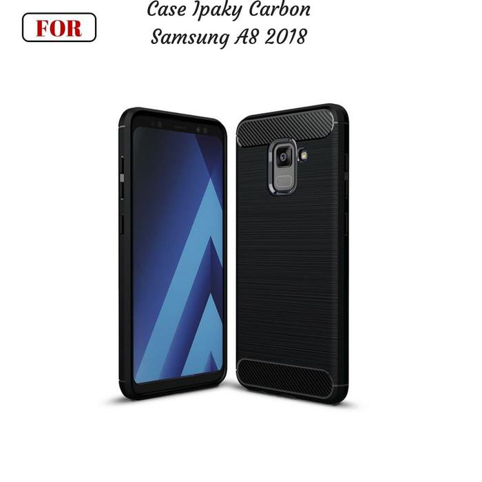Samsung A8 2018 Case Ipaky Carbon Soft Series - Hitam Keren