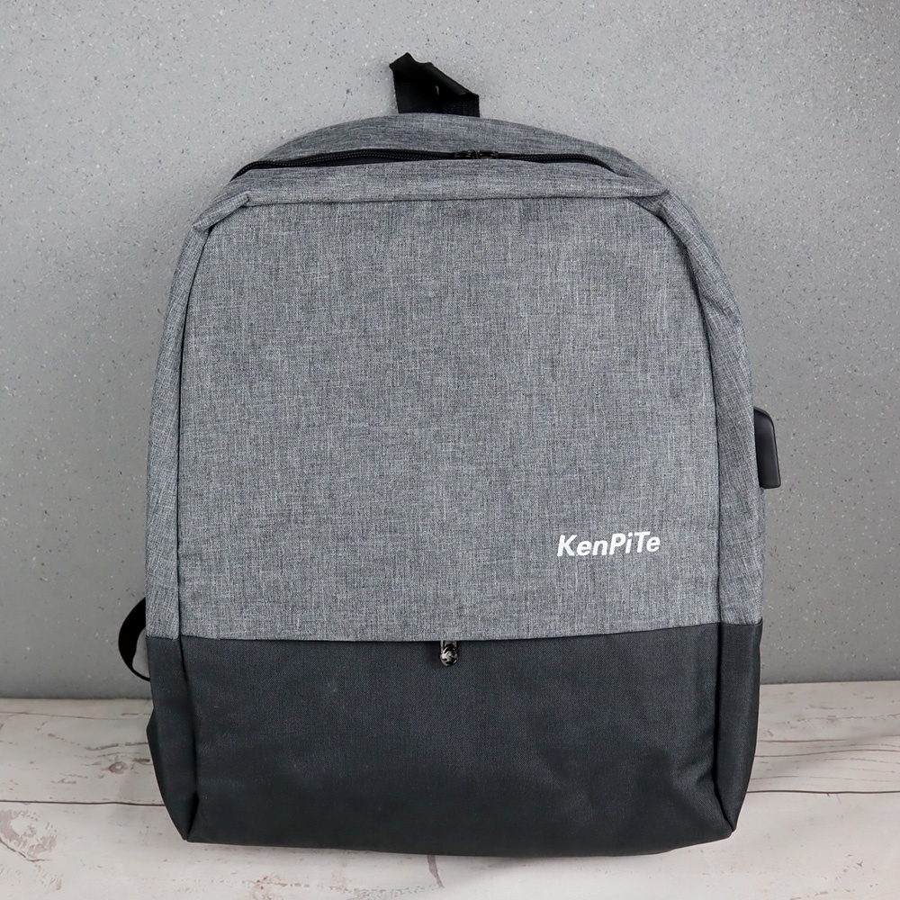 KenPiTe Tas Ransel Laptop Backpack dengan USB Charger Port - F7221 - Black/Gray