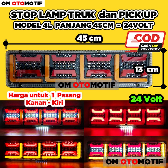 lampu stop lamp variasi mobil belakang rem truk truck led   running 4L VST-2425 46cm Import 12 volt 