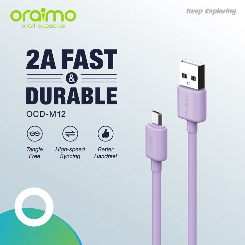 Oraimo OCD-M12 Kabel Data Micro USB Android Cable 2A Fast &amp; Durable - Garansi 1 Tahun