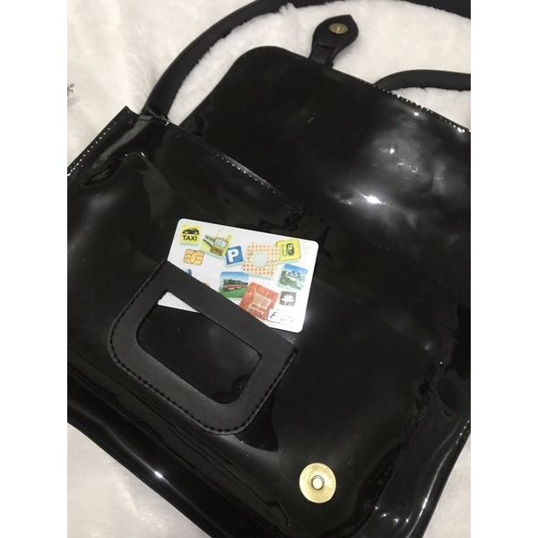 Tas mika selempang dengan slot tap card / Tas mika slot kartu / tas kantor besar selempang