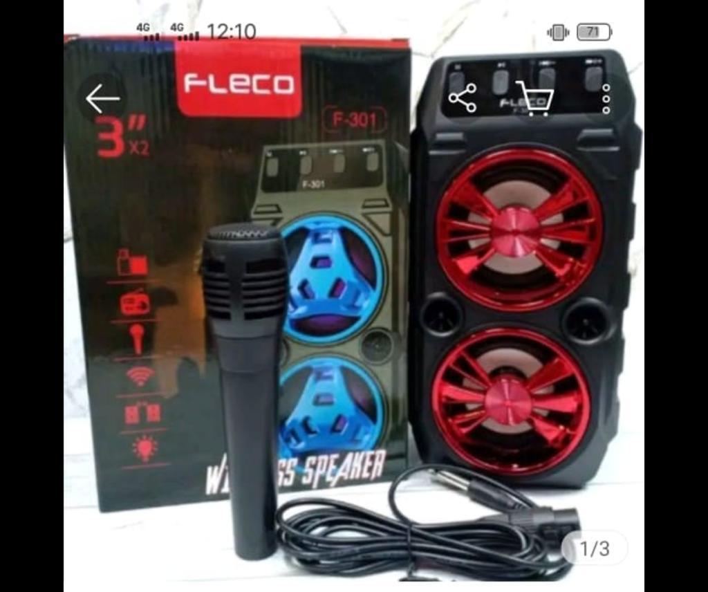 Speaker Fleco Super Bass F-301 Bluetooth Wireless Speaker + Mic - SPEKER KARAOKE