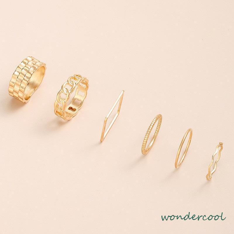 4pcs / Set Cincin Jari Telunjuk Bentuk Geometris Gaya Retro Untuk Wanita-Won