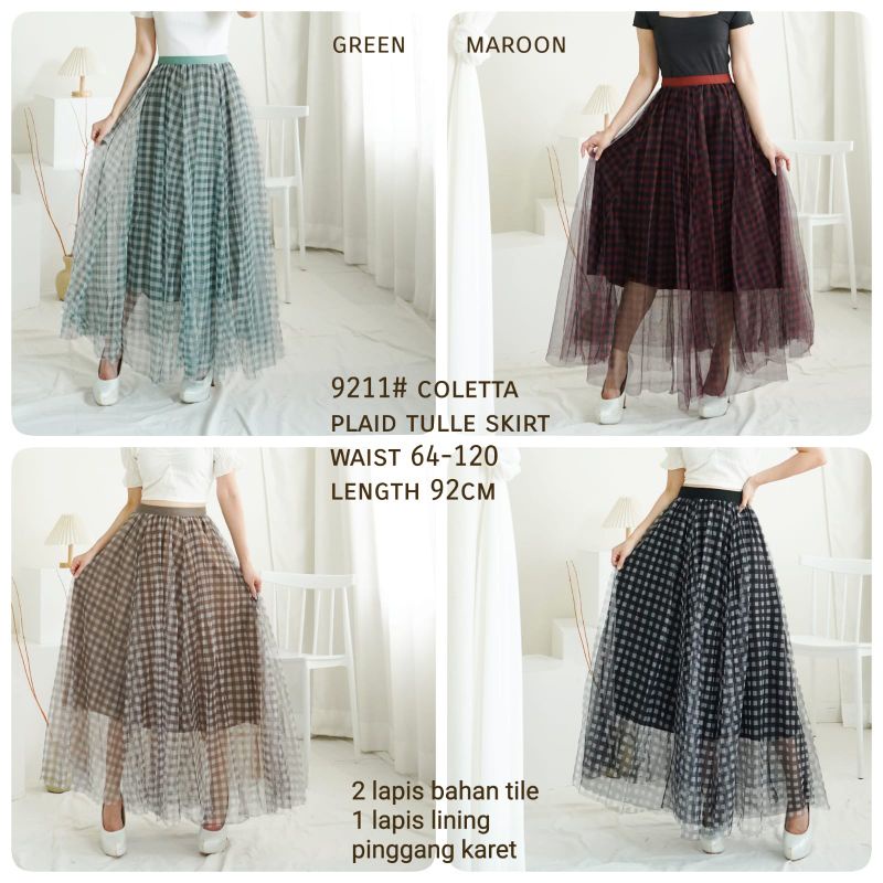 MDLV ~ 9211# Coletta Plaid Tulle Skirt Tok Tutu Dewasa Import