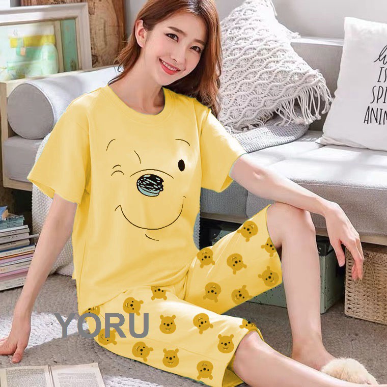 Pamelo.id Stelan C3/4 Baby Doll / Suplier Sleep Wear / Baju Tidur Wanita kaos Katun / Stelan Baju Tidur Murah Produk Terlaris Set HP