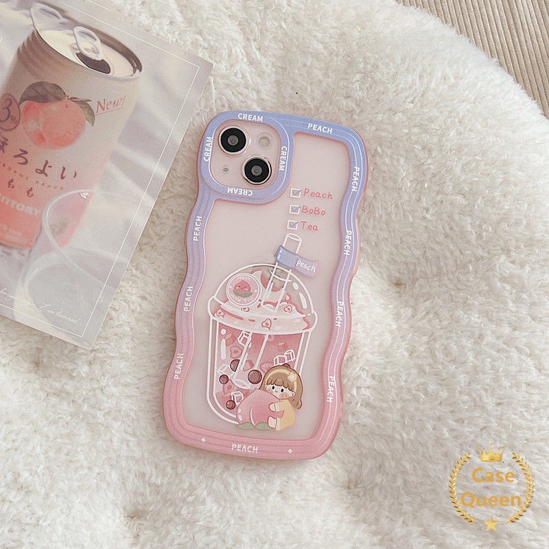 Casing VIVO Y36 Y02 Y15 Y12i Y21 Y21A Y33s Y21s Y12 Y20 Y21T Y33T Y20s G Y11s T1X Y11 Y12s Y20G Y12A Pink Milk Tea Fresh Sparkling Water Wave Frame Shockproof Bumper Soft Cover