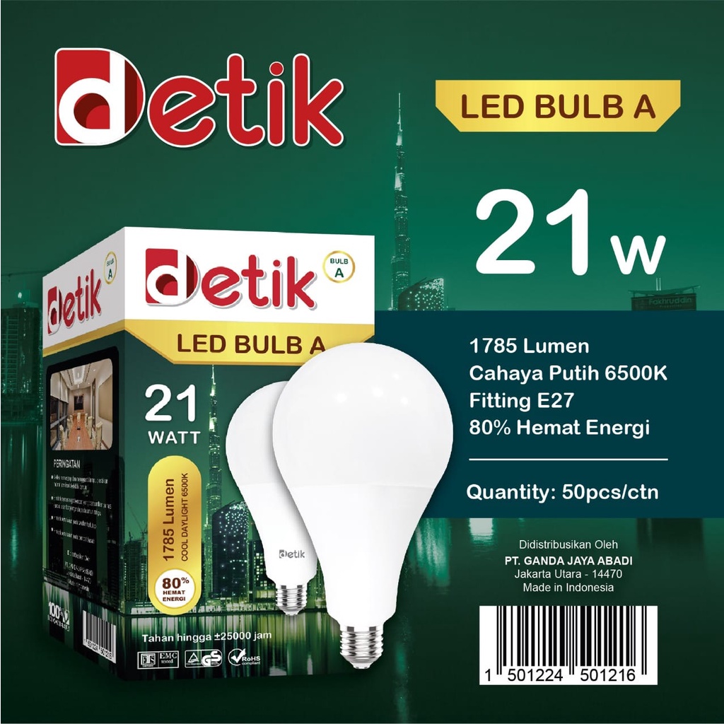 DETIK Lampu LED Bulb 21 Watt - Cahaya Putih (Garansi 1 Tahun)