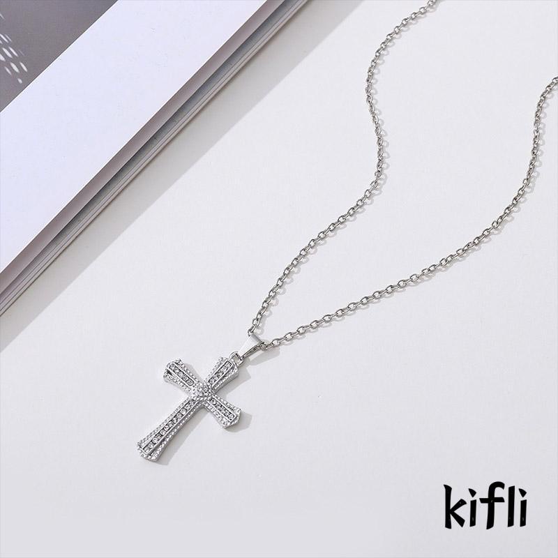 Kalung Rantai,Liontin Salib Aksen Berlian Imitasi,Gaya Retro,Untuk Unisex