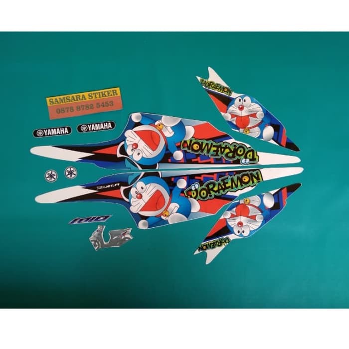 Stiker striping motor mio sporty doraemon II biru putih