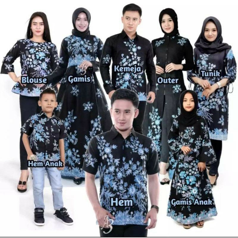 Batik Couple keluarga sania ruffle ori ndoro jowi dnt cibulan biru