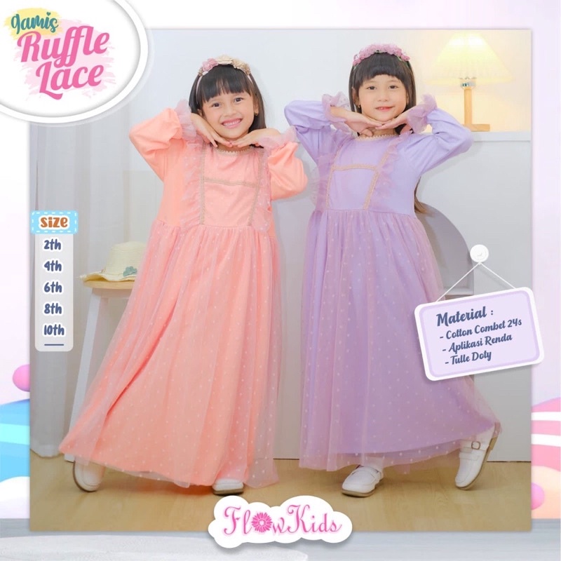 FLOWER KIDS GAMIS RUFFLE LACE FLOWKIDS / Gamis Lace Renda Anak Free Dress