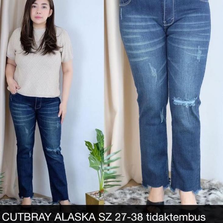 (PALING DICARI) Celana Jeans Wanita Cutbray Alaska Ripped Sobek Tidak Tembus Cutbray Jeans Bootcut I