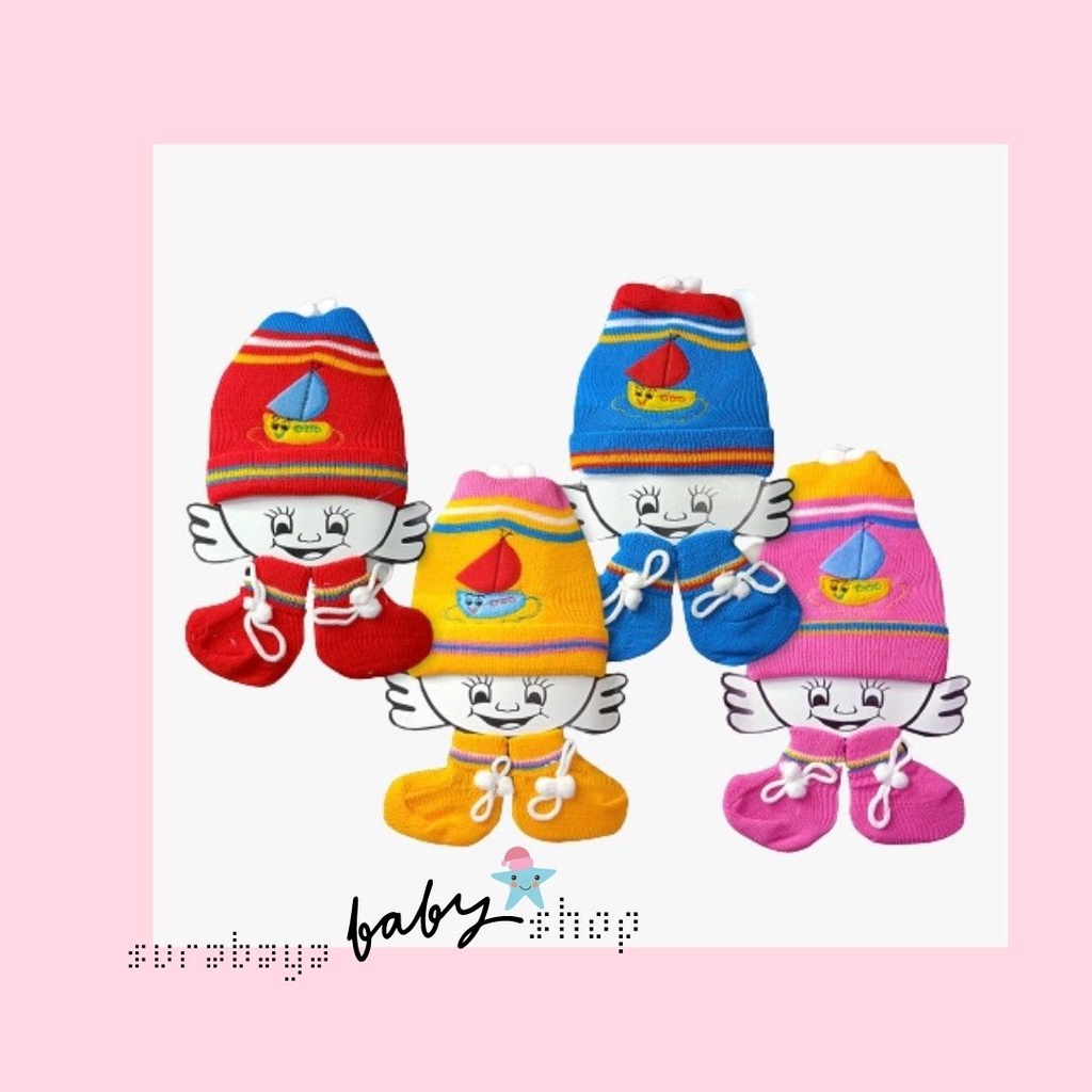 TOPI BAYI SET LUSIANA + KAOS KAKI RAJUT 657000