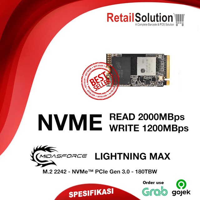 SSD NVME M2 M.2 2242 - Midasforce Lightning Max 256GB 256 GB PCIE