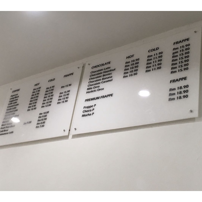 Menu Acrylic Board | Papan Menu Acrylic 80x40 | Custom Menu Board Keren