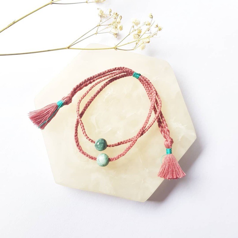 Gelang tangan STONE BRAIDED DOUBLE LAYER DUSTY PINK kepang loliastuff (gelang etnik /gelang kepang /gelang beads /gelang boho/ gelang batu/ gelang stone/ gelang bracelet/ gelang friendship/ gelang unisex / gelang custom)