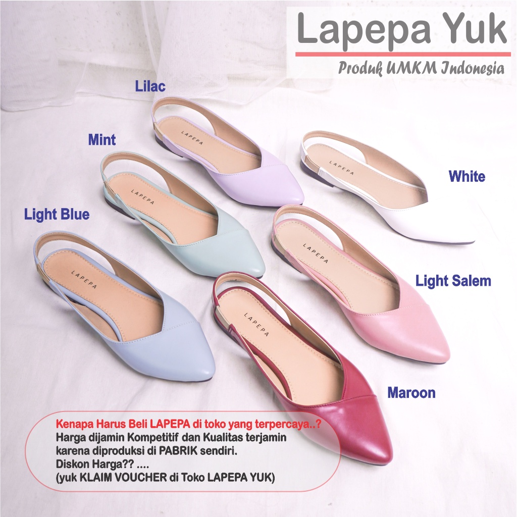 LAPEPA YUK - Sepatu Flat Shoes Wanita FREYA Untuk Kerja kantor Spatu Flatshoes Cewek Kuliahan Jalan Santai Casual Empuk Nyaman Slop Lancip Warna MAROON Kasual Merah Strap Tali Selop Belakang Premium Original Kekinian Terbaru Shoes ORI Mall Official Store