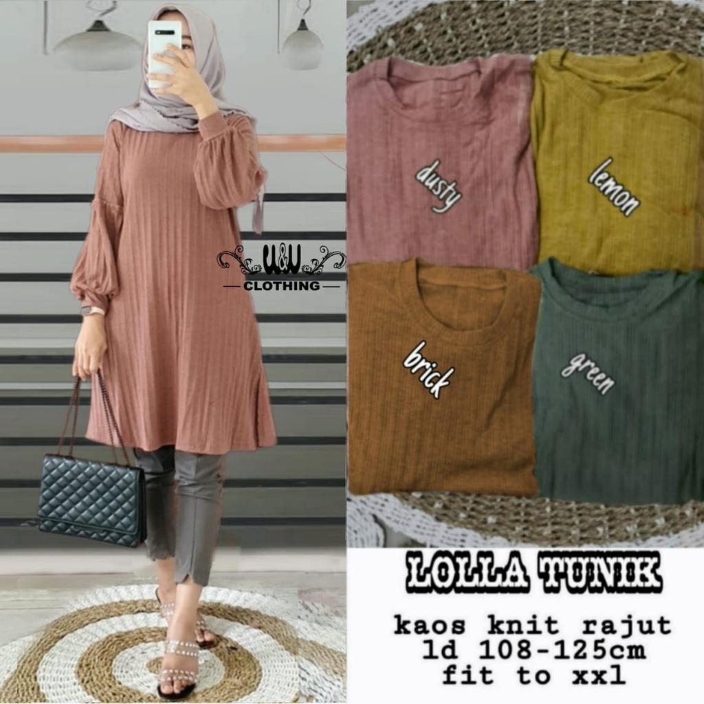Tunik Panjang Polos Harian Kaos Knit Rajut Import Wanita Kekinian Terbaru 2022 Jumbo Melar XL XXL Ld