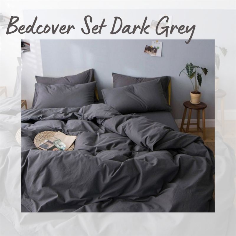 Bedcover Set Plain Dark Grey Abu Tua Polos Tanpa Embos 160x200 180x200