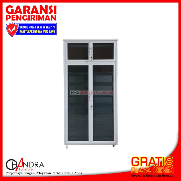 Lemari Rak Helm dan Sepatu 80 cm Kaca Riben Alumunium