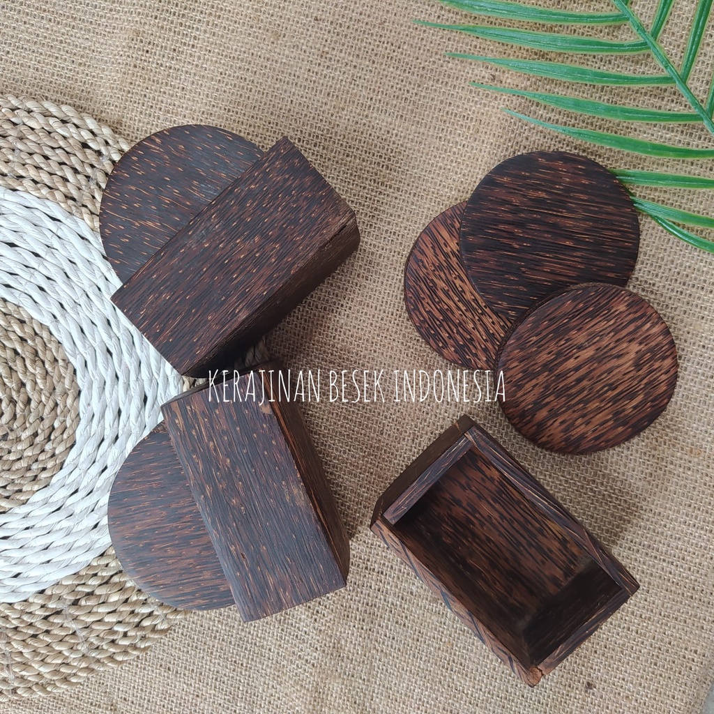 TATAKAN MINUMAN SET KAYU AREN// Tatakan gelas// Alas gelas// Tatakan kayu// Kerajinan kayu// Tatakan
