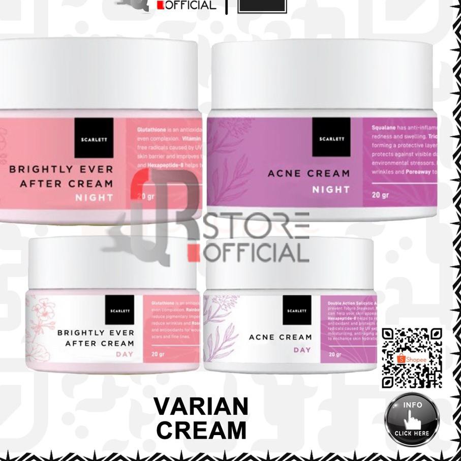 ✺ (FREE BONUS) SCARLETT WHITENING - SCARLET CREAM DAY & NIGHT BRIGHTLY ACNE KRIM SIANG MALAM ☻