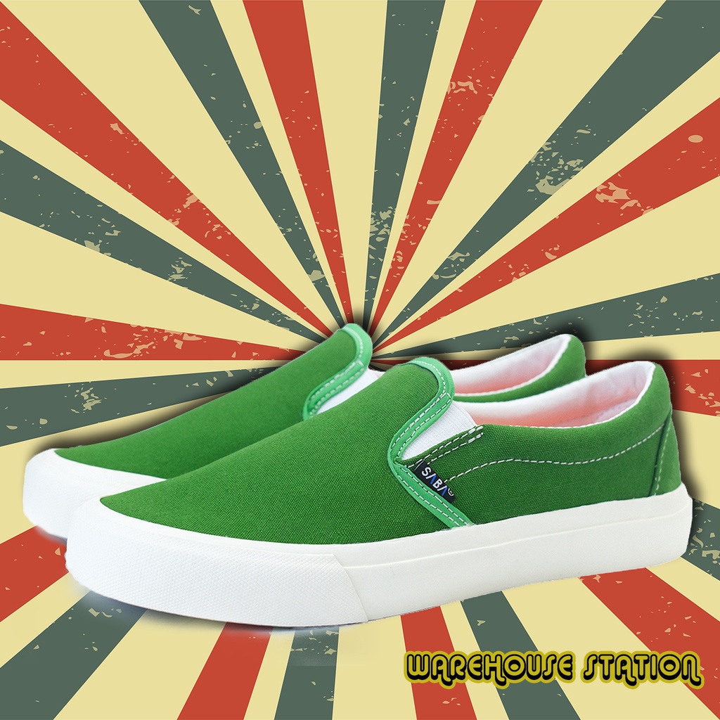 SABA Vintage Slip On Green - Sepatu Sneakers Casual Pria Wanita