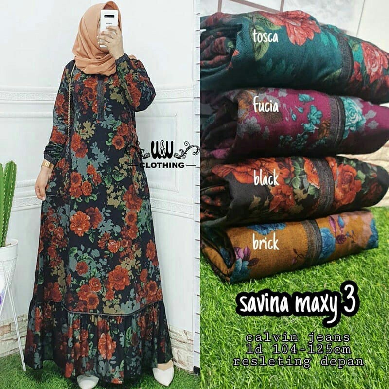 Maxi Dress Wanita Gamis Calvin Jeans Motif Bunga