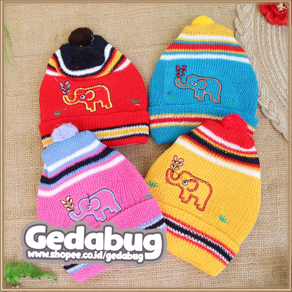 Topi Rajut Bayi Newborn Boboko Motif Gajah / Topi Karakter - gedabug