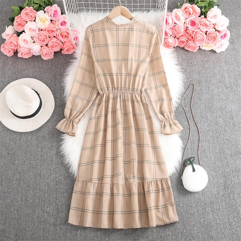 Fashion Women Beach Long Sleeves Midi Dress Korea Lengan Panjang Muslimah Motif Bunga Panjang Warna Wanita Gaun