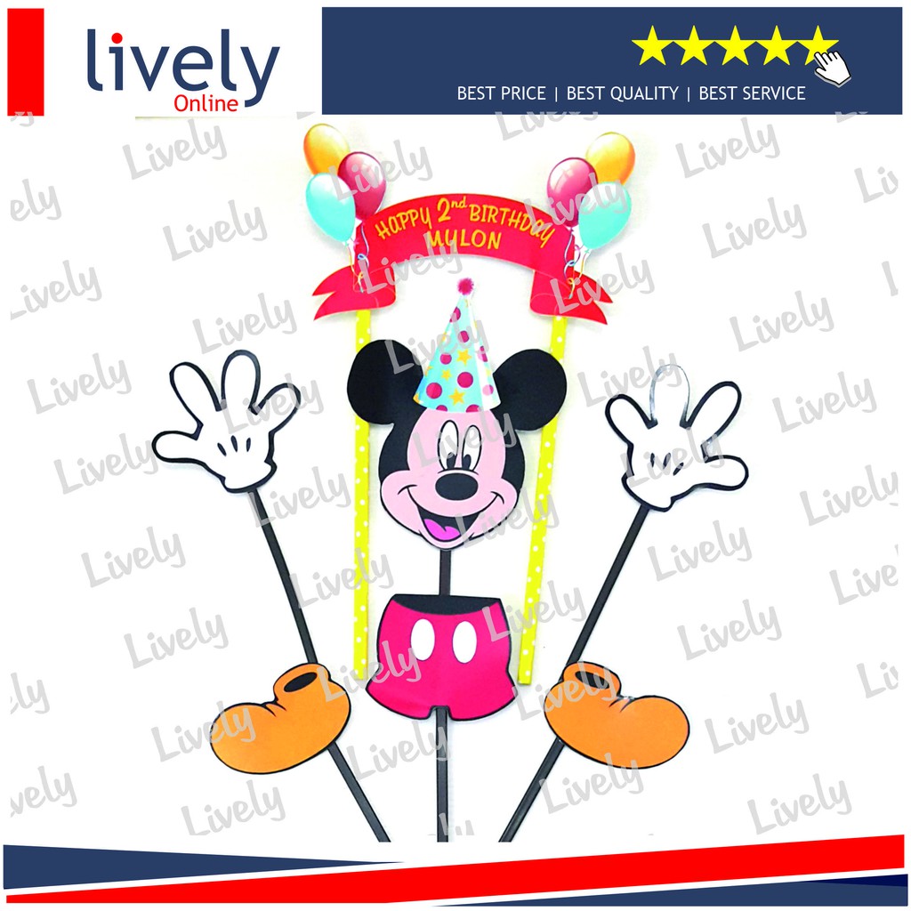 CUSTOM NAMA CAKE TOPPER MICKEY MOUSE 02 KARAKTER HIASAN KUE HBD HAPPY BIRTHDAY