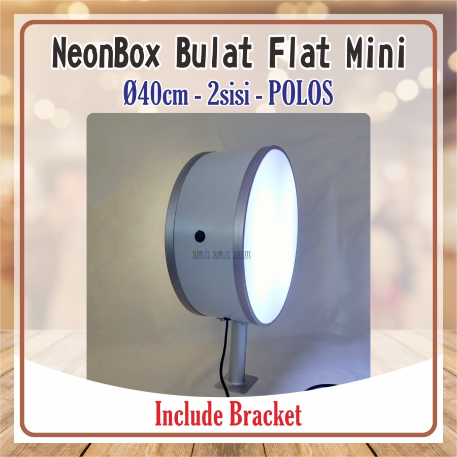 Neon Box Bulat 40cm 2sisi Flat Polos + Bracket Tebal Frame 12cm | Neon Box Bulat 40cm 2sisi Mini POL