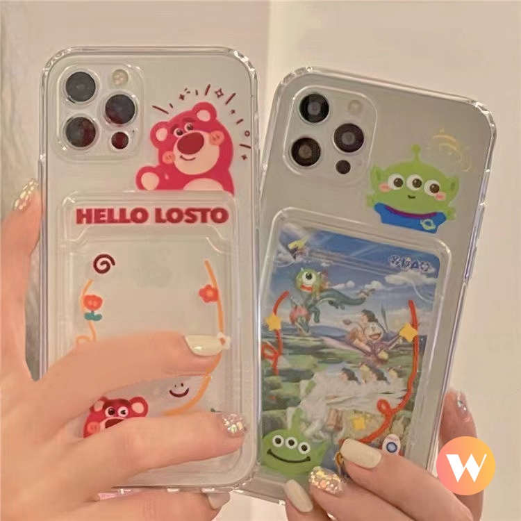 Case Transparan Holder Kartu NFC Karakter Lotso Alien Untuk Xiaomi Mi 11 Lite Redmi Note 10 10S 9 10pro POCO M3 X3Pro 9A 9 10 9C