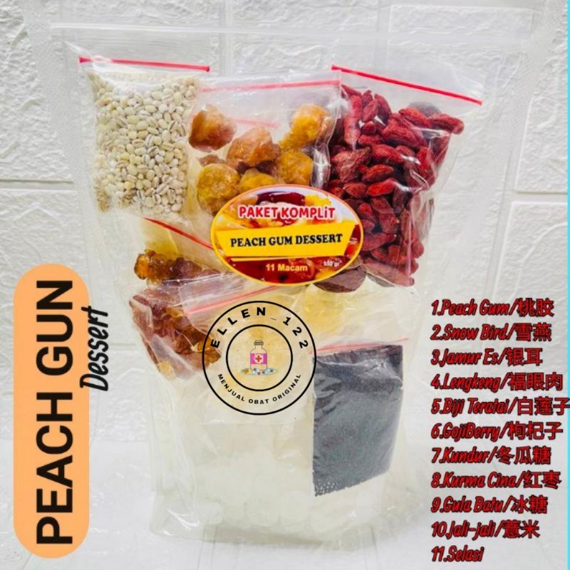 

(Paket Premium Extra) Peach Gum SUPER GRADE A+ +SNOW BIRD NEST Dessert Lengkap - 550 Gram