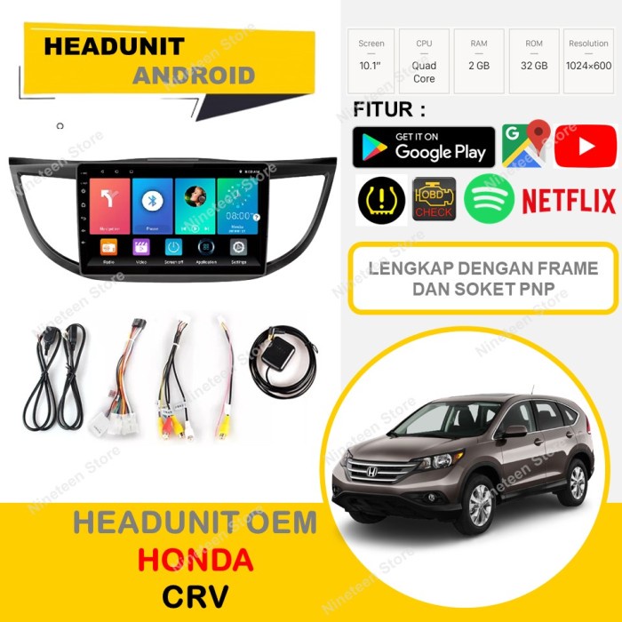 Headunit Android OEM Honda CRV Gen 4 10 Inch PNP Lengkap dengan frame