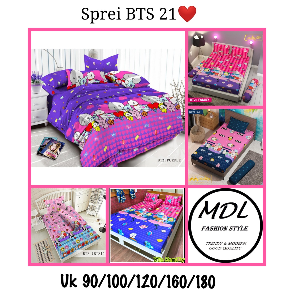 READY Monalisa - Bisa COD ORIGINAL Sprei 90/100/120/160/180/200 Single Queen King Motif BTS21 BTS CH