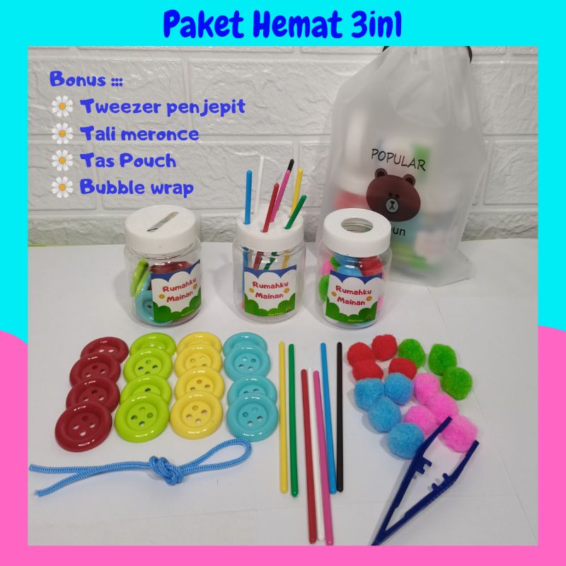 Busy Jar Mainan Montessori Busy Jar Fine Motoric Play Mainan Sensory Play