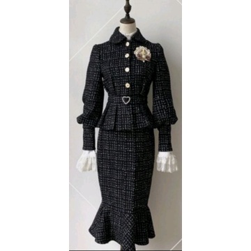 premium tweed mermaid set top+skirt+belt